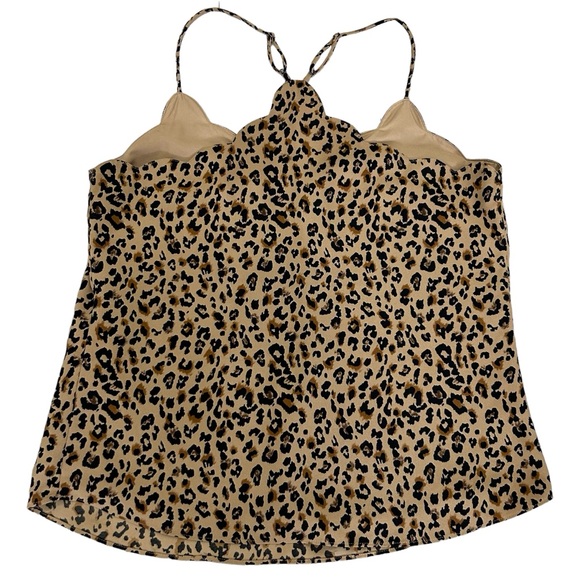 J. Crew Factory Black and Tan Animal Print Scalloped V-neck Cami Top Size 10 - Picture 5 of 7